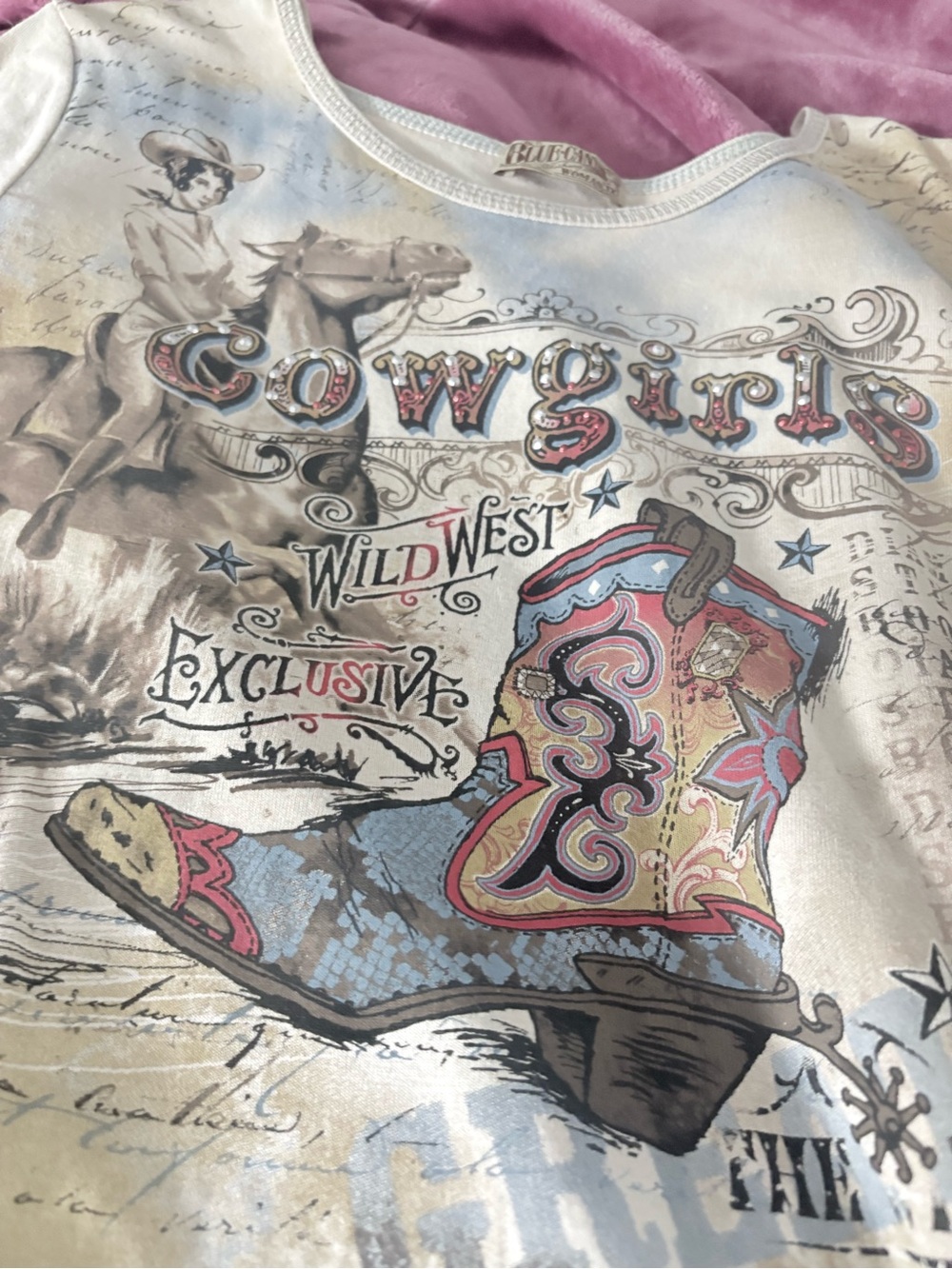 Cowgirls Graphic Tee - Pink and Blue Top